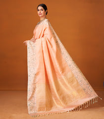 Light Peach Handloom Soft Silk Saree With Dotted Floral Motifs-SO3992