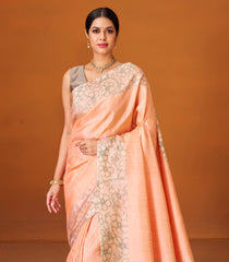 Light Peach Handloom Soft Silk Saree With Dotted Floral Motifs-SO3992