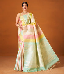 Multi Colour Handloom Kanchipuram Silk Saree With Triangle Motifs-KA12620