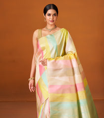 Multi Colour Handloom Kanchipuram Silk Saree With Triangle Motifs-KA12620