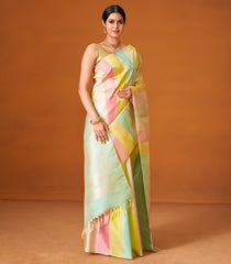 Multi Colour Handloom Kanchipuram Silk Saree With Triangle Motifs-KA12620