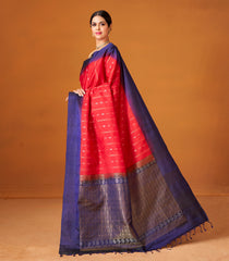 Red Handloom Soft Silk Saree With Buttas & Contrast Border-SO4033