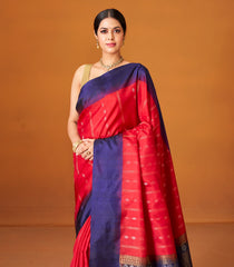 Red Handloom Soft Silk Saree With Buttas & Contrast Border-SO4033