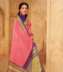 Baby Pink Handloom Poo Thoranam Korvai Silk Saree With Festoon Buttas -KA16393