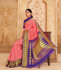 Baby Pink Handloom Poo Thoranam Korvai Silk Saree With Festoon Buttas -KA16393