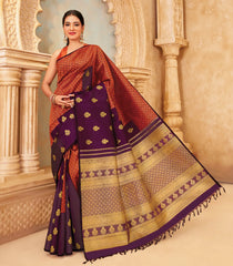 Magenta Handloom Poo Gopuram Silk Saree With Zari Buttas & Rising Temple Motifs-KA16392