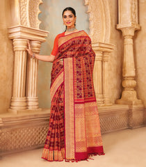 Maroon & Orange Handloom Chevvandhi Kattam Silk Saree With Annam Buttas-KA16389