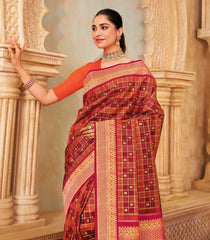 Maroon & Orange Handloom Chevvandhi Kattam Silk Saree With Annam Buttas-KA16389