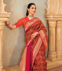 Maroon & Orange Handloom Chevvandhi Kattam Silk Saree With Annam Buttas-KA16389