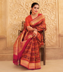 Maroon & Orange Handloom Chevvandhi Kattam Silk Saree With Annam Buttas-KA16389