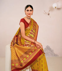 Oil Mustard Handloom Japanese Bijinga Silk Saree With Metallic Japanese Silhouette-KA16399