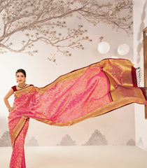 Peach Handloom Kili Kodi Lino Silk Saree With Meena Motifs-KA16401
