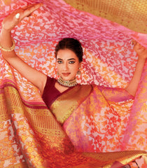 Peach Handloom Kili Kodi Lino Silk Saree With Meena Motifs-KA16401