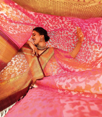 Peach Handloom Kili Kodi Lino Silk Saree With Meena Motifs-KA16401