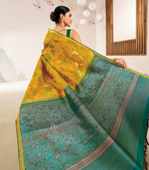 Mustard Handloom Woodblock Lino Silk Saree With Abstract Japanese Motifs-KA16391