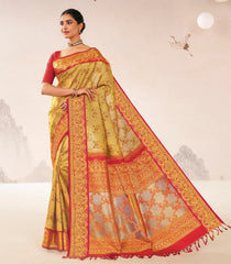 Yellow Handloom Bel Jaal Lino Varna Silk Saree With Meena Motifs-KA16400