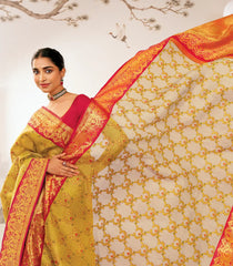 Yellow Handloom Bel Jaal Lino Varna Silk Saree With Meena Motifs-KA16400
