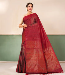 Maroon Handloom Soft Silk Saree With Floral Zari Stripes-SO4729
