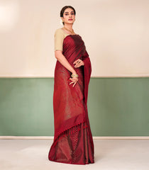 Maroon Handloom Soft Silk Saree With Floral Zari Stripes-SO4729