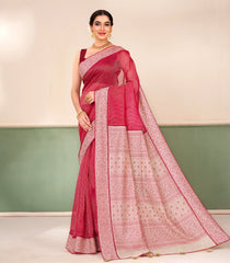 Magenta Printed Pure Organza Silk Saree With Stripes -KS1057