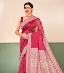 Magenta Printed Pure Organza Silk Saree With Stripes -KS1057