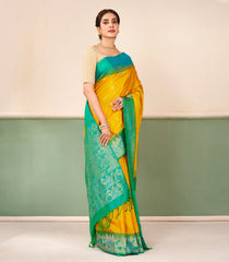 Mustard Handloom Soft Silk Saree With Contrast Meena Border-SO4727