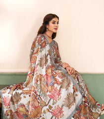 Off White Printed Synthetic Tussar Saree With Kalamkari Motifs-SY0504