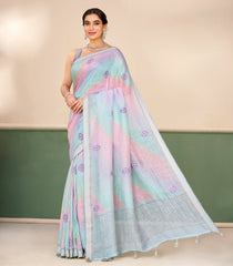 Lavneder Handloom Linen Saree With Printed & Embroidered Floral Motifs-LI0789