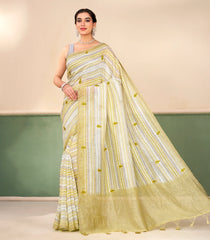 Yellow Handloom Linen Saree With Printed & Embroidered Floral Motifs-LI0788