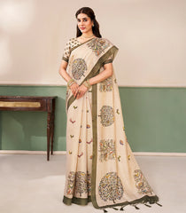 Taupe Printed Synthetic Tissue Linen Saree With Tree Motifs-SY0546