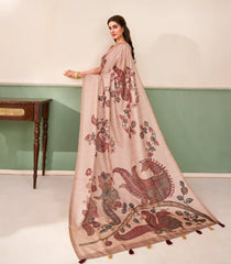 Light Peach Printed Synthetic Linen Saree With Kalamkari Motifs-SY0501