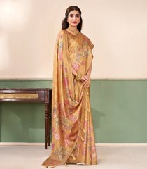 Sandal Printed Synthetic Tussar Saree With Floral Motifs-SY0509