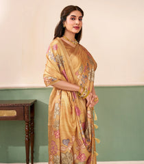 Sandal Printed Synthetic Tussar Saree With Floral Motifs-SY0509