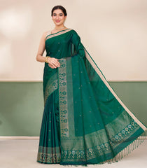 Dark Green Handloom Soft Silk Saree With Zari Buttas-SO4715