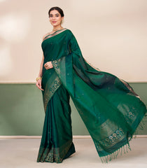 Dark Green Handloom Soft Silk Saree With Zari Buttas-SO4715