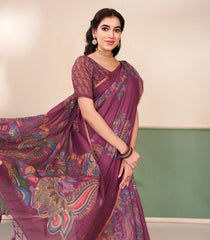Chestnut Pink Printed Synthetic Linen Saree With Kalamkari Motifs-SY0498