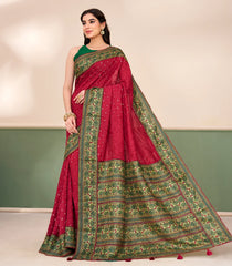 Crimson Printed Crepe Bandhej Silk Saree With Contrast Border-MS3875