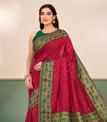 Crimson Printed Crepe Bandhej Silk Saree With Contrast Border-MS3875