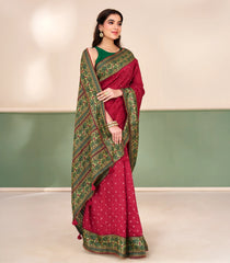 Crimson Printed Crepe Bandhej Silk Saree With Contrast Border-MS3875
