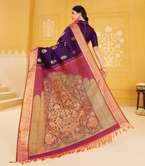 Dark Purple Handloom Kalpavruksham Silk Saree With Floral Buttas & Tree of Life Pallu-KA16395