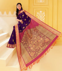 Dark Purple Handloom Kalpavruksham Silk Saree With Floral Buttas & Tree of Life Pallu-KA16395