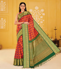 Rust & Orange Handloom Koorai Kattam Silk Saree With Coin Buttas-KA16388