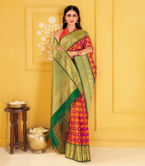 Rust & Orange Handloom Koorai Kattam Silk Saree With Coin Buttas-KA16388