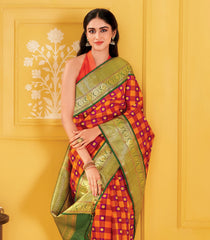 Rust & Orange Handloom Koorai Kattam Silk Saree With Coin Buttas-KA16388