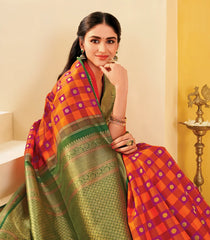 Rust & Orange Handloom Koorai Kattam Silk Saree With Coin Buttas-KA16388
