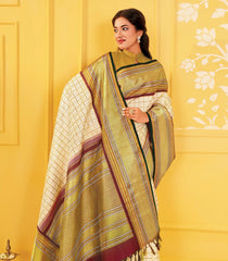 Off White Handloom Golden Pearl Kattam Korvai Silk Saree With Veldari Checks -KA16390
