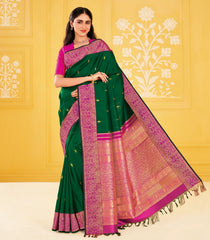 Dark Green & Magenta Handloom Sashiko-Kasuti Reversible-KA16407