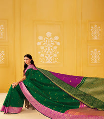 Dark Green & Magenta Handloom Sashiko-Kasuti Reversible-KA16407