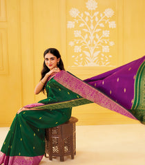 Dark Green & Magenta Handloom Sashiko-Kasuti Reversible-KA16407