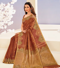 Rustic Brown Handloom Natural Dyed Chrysanthemum Silk Saree With Running Border-KA12627